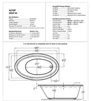 Atlantis Whirlpool 4270PWR Topaz Series 70 in. x 42 in. Oval Whirlpool Bathtub with Right Side Drain and V-Style Back Jets in Glossy Smooth White - dimensions