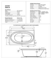 Atlantis Whirlpool 4272VC Vogue 42 x 72 Rectangular Soaking Bathtub with Center Drain - dimensions