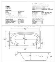 Atlantis Whirlpool 4384VWR Imperial Series 84 in. x 43 in. Rectangular Whirlpool Bathtub with Right Drain and V-Style Back Jets in Glossy White - dimensions