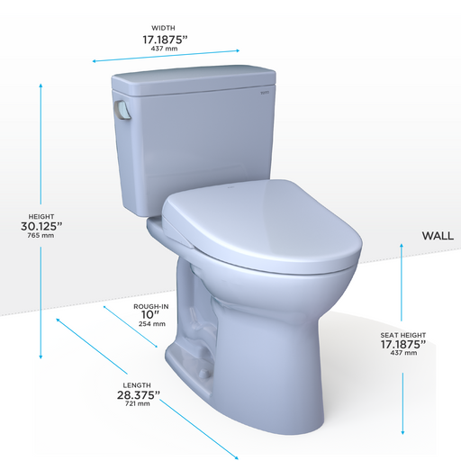 TOTO MW7764726CEFG.10#01 Drake WASHLET+ Two-Piece Elongated 1.28 GPF Universal Height TORNADO FLUSH Toilet with S7 Contemporary Bidet Seat, 10 Inch Rough-In, Cotton White - view 2
