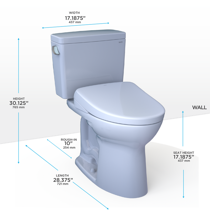 TOTO MW7764726CEFGA.10#01 Drake WASHLET+ Two-Piece Elongated 1.28 GPF Universal Height TORNADO FLUSH Toilet and S7 Contemporary Bidet Seat with Auto Flush, 10 Inch Rough-In, Cotton White - view 2