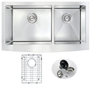 Anzzi Elysian Farmhouse Stainless Steel 33 in. 0-Hole 60/40 Double Bowl Kitchen Sink in Brushed Satin