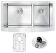 Anzzi Elysian Farmhouse Stainless Steel 33 in. 0-Hole 60/40 Double Bowl Kitchen Sink in Brushed Satin