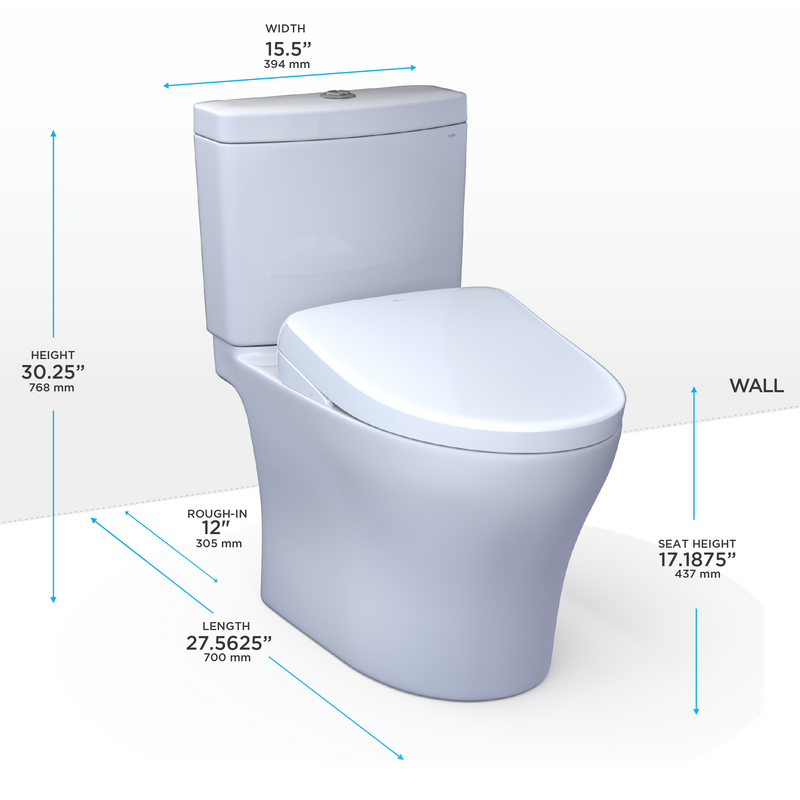 TOTO MW4464726CEMFGNA#01 WASHLET+ Aquia IV Two-Piece Elongated Dual Flush 1.28 and 0.9 GPF Toilet with Auto Flush S7 Contemporary Bidet Seat, Cotton White - view 2