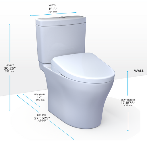 TOTO MW4464736CEMFGNA#01 WASHLET+ Aquia IV Two-Piece Elongated Dual Flush 1.28 and 0.9 GPF Toilet with Auto Flush S7A Contemporary Bidet Seat, Cotton White - view 2