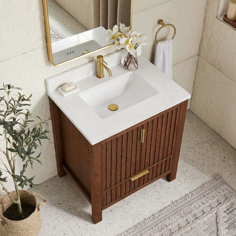 Vinnova 704230-AD-GW Shenzhen 30" Single Sink Bath Vanity in Aged Dark Brown Oak