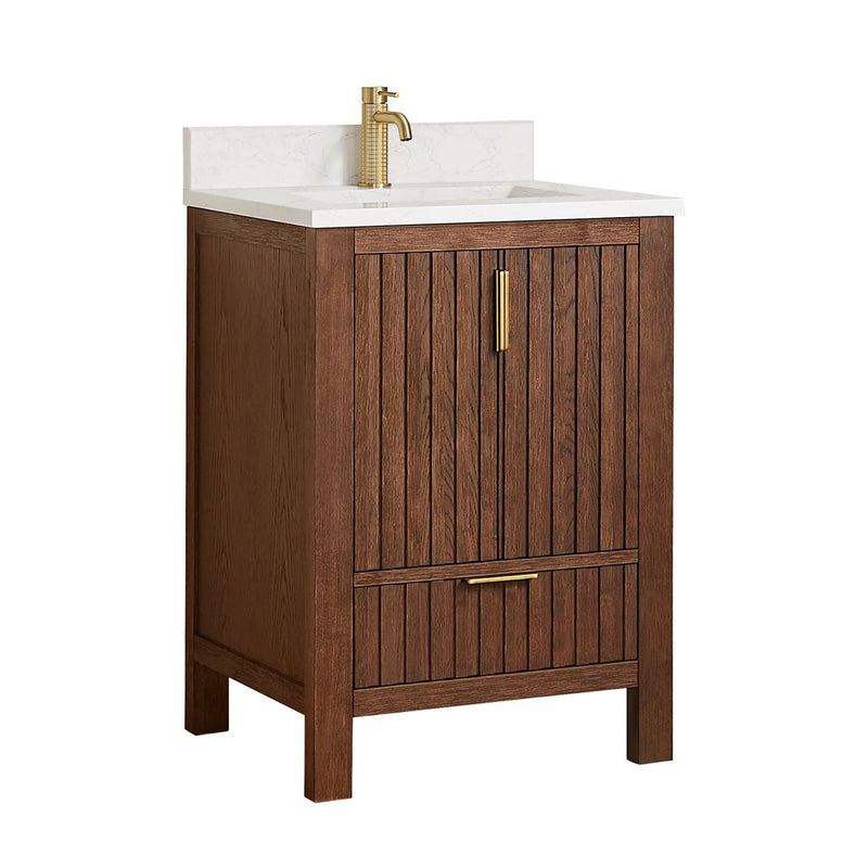 Vinnova 704224-AD-GW Shenzhen 24" Single Sink Bath Vanity in Aged Dark Brown Oak
