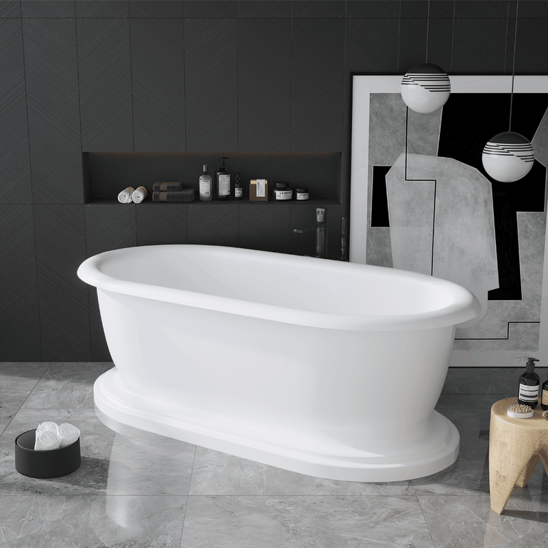 Magnus 137904 Banster Solid Surface Stone Resin Freestanding Pedestal Bathtub