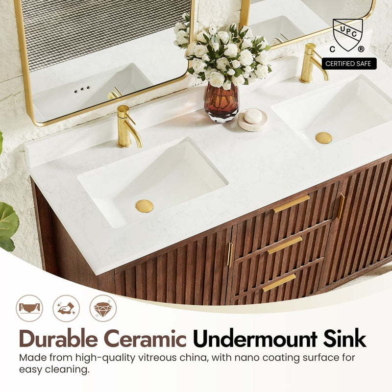 Vinnova 704260M-AD-GW Shenzhen 60M" Double Sink Bath Vanity in Aged Dark Brown Oak