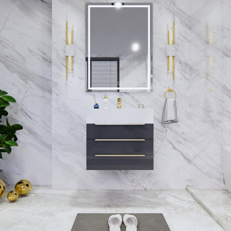 Moreno Bath BETHANY24 Bethany 24'' Floating Art Deco Bathroom Vanity Set with Reinforced Acrylic Sink Top