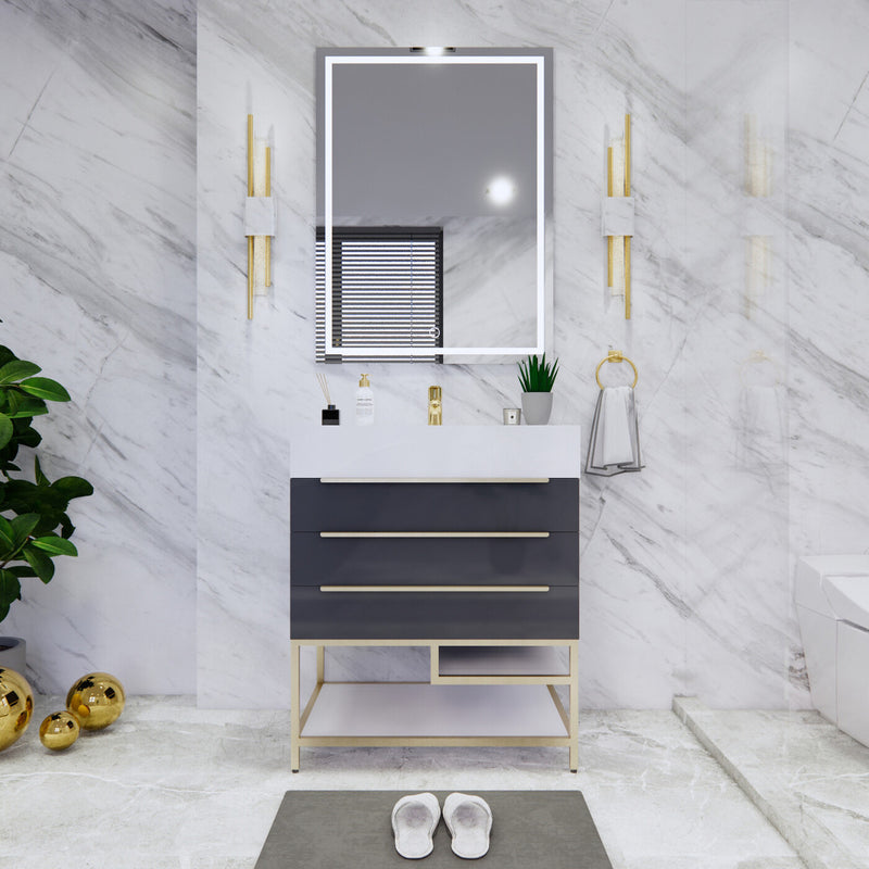 Moreno Bath BETHANYFS30 Bethany 30'' Freestanding Art Deco Bathroom Vanity Set with Reinforced Acrylic Sink Top - view 4
