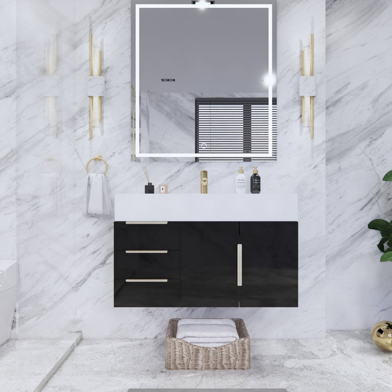 Moreno Bath BETHANY36-L Bethany 36'' Floating Art Deco Bathroom Vanity Set with Reinforced Acrylic Sink Top (Left Side Drawers)