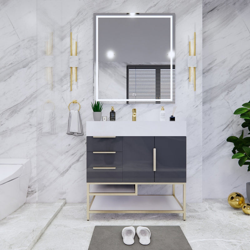 Moreno Bath BETHANYFS36-L Bethany 36'' Freestanding Art Deco Bathroom Vanity Set with Reinforced Acrylic Sink Top (Left Side Drawers) - view 5