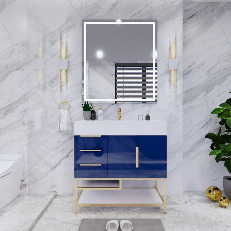 Moreno Bath BETHANYFS36-L Bethany 36'' Freestanding Art Deco Bathroom Vanity Set with Reinforced Acrylic Sink Top (Left Side Drawers) - view 8