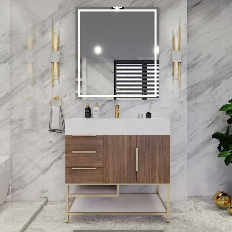 Moreno Bath BETHANYFS36-L Bethany 36'' Freestanding Art Deco Bathroom Vanity Set with Reinforced Acrylic Sink Top (Left Side Drawers) - view 3