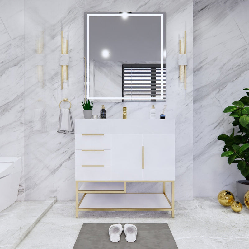 Moreno Bath BETHANYFS36-L Bethany 36'' Freestanding Art Deco Bathroom Vanity Set with Reinforced Acrylic Sink Top (Left Side Drawers) - view 2