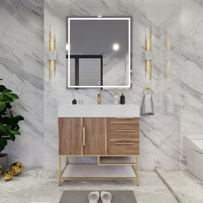 Moreno Bath BETHANYFS36-R Bethany 36'' Freestanding Art Deco Bathroom Vanity Set (Right Side Drawers)