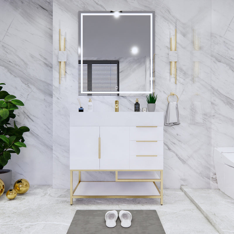 Moreno Bath BETHANYFS36-R Bethany 36'' Freestanding Art Deco Bathroom Vanity Set with Reinforced Acrylic Sink Top (Right Side Drawers) - view 3