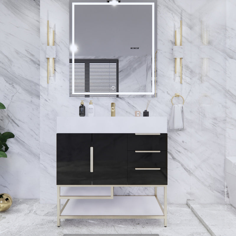 Moreno Bath BETHANYFS36-R Bethany 36'' Freestanding Art Deco Bathroom Vanity Set with Reinforced Acrylic Sink Top (Right Side Drawers) - view 2