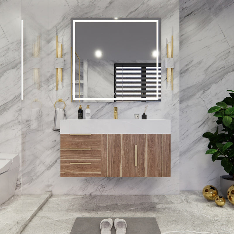 Moreno Bath BETHANY42-L Bethany 42'' Floating Art Deco Bathroom Vanity Set (Left Side Drawers)