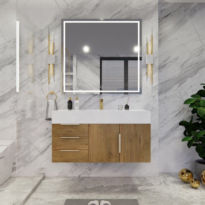 Moreno Bath BETHANY42-L Bethany 42'' Floating Art Deco Bathroom Vanity Set with Reinforced Acrylic Sink Top (Left Side Drawers)