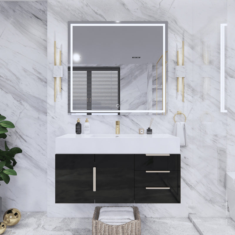 Moreno Bath BETHANY42-R Bethany 42'' Floating Art Deco Bathroom Vanity Set with Reinforced Acrylic Sink Top (Right Side Drawers)