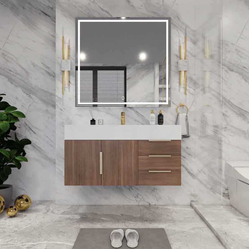 Moreno Bath BETHANY42-R Bethany 42'' Floating Art Deco Bathroom Vanity Set (Right Side Drawers)
