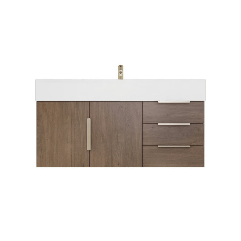Moreno Bath BETHANY42-R Bethany 42'' Floating Art Deco Bathroom Vanity Set with Reinforced Acrylic Sink Top (Right Side Drawers)