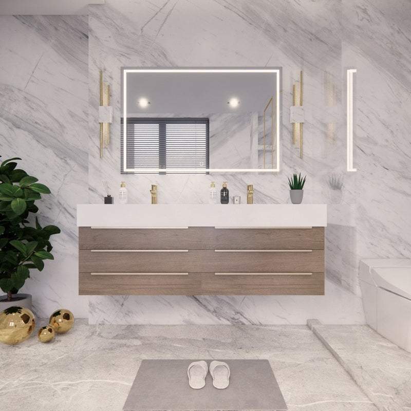Moreno Bath BETHANY60DD Bethany 60'' Floating Art Deco Bathroom Vanity Set with Reinforced Acrylic Double Vanity Double Sink Top - view 5