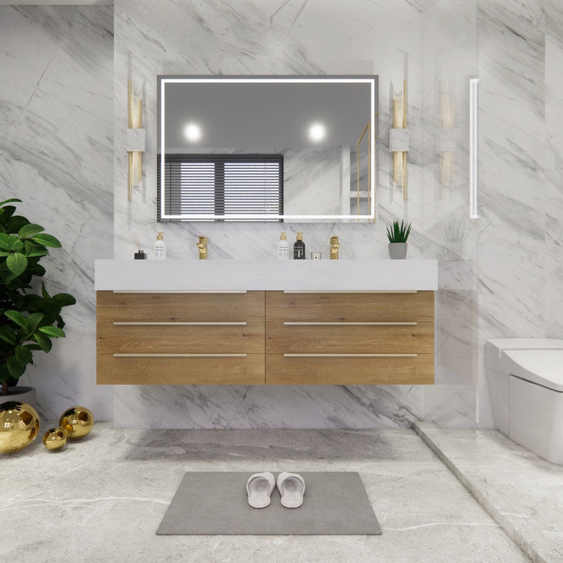 Moreno Bath BETHANY60DD Bethany 60'' Floating Art Deco Bathroom Vanity Set with Reinforced Acrylic Double Vanity Double Sink Top - view 3