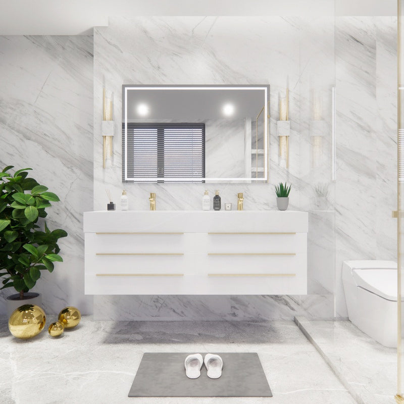 Moreno Bath BETHANY60DD Bethany 60'' Floating Art Deco Bathroom Vanity Set with Reinforced Acrylic Double Vanity Double Sink Top - view 12