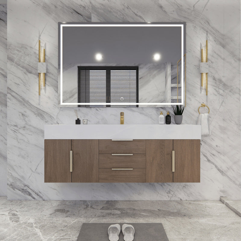 Moreno Bath BETHANY60S Bethany 60'' Floating Art Deco Bathroom Vanity Set with Reinforced Acrylic Single Sink Top
