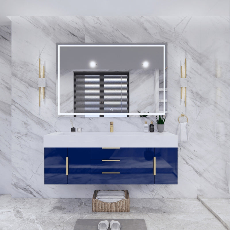 Moreno Bath BETHANY60S Bethany 60'' Floating Art Deco Bathroom Vanity Set with Reinforced Acrylic Single Sink Top