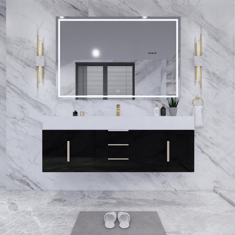 Moreno Bath BETHANY60S Bethany 60'' Floating Art Deco Bathroom Vanity Set with Reinforced Acrylic Single Sink Top