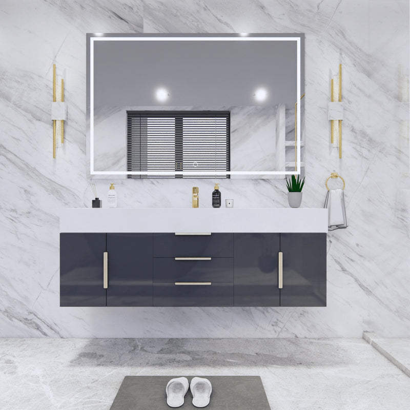 Moreno Bath BETHANY60S Bethany 60'' Floating Art Deco Bathroom Vanity Set with Reinforced Acrylic Single Sink Top