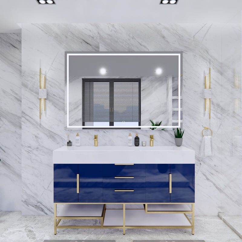 Moreno Bath BETHANYFS60D Bethany 60'' Freestanding Art Deco Bathroom Vanity Set with Reinforced Acrylic Double Sink Top - view 7