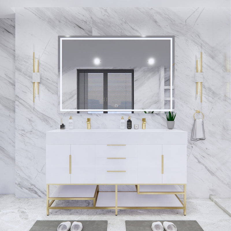 Moreno Bath BETHANYFS60D Bethany 60'' Freestanding Art Deco Bathroom Vanity Set with Reinforced Acrylic Double Sink Top - view 4
