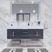 Moreno Bath BETHANYFS60D Bethany 60'' Freestanding Art Deco Bathroom Vanity Set with Reinforced Acrylic Double Sink Top
