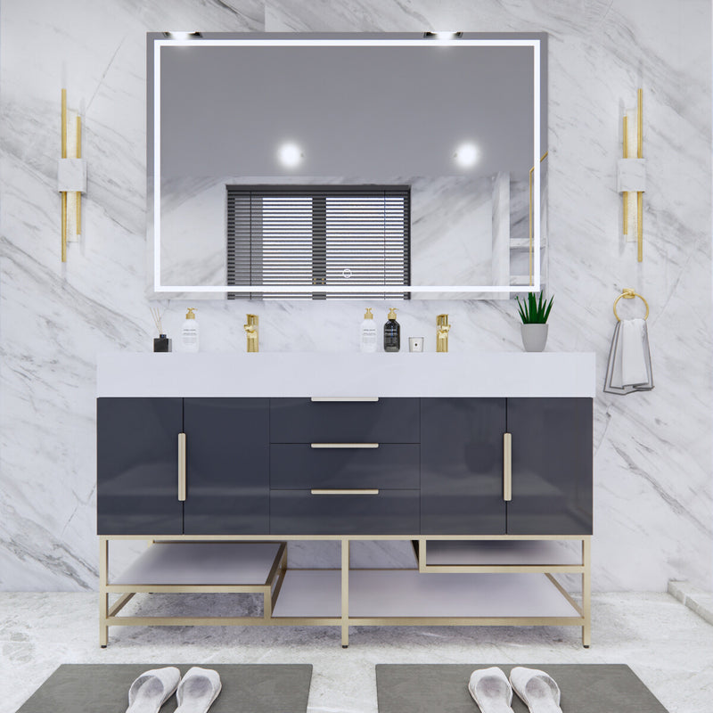 Moreno Bath BETHANYFS60D Bethany 60'' Freestanding Art Deco Bathroom Vanity Set with Reinforced Acrylic Double Sink Top