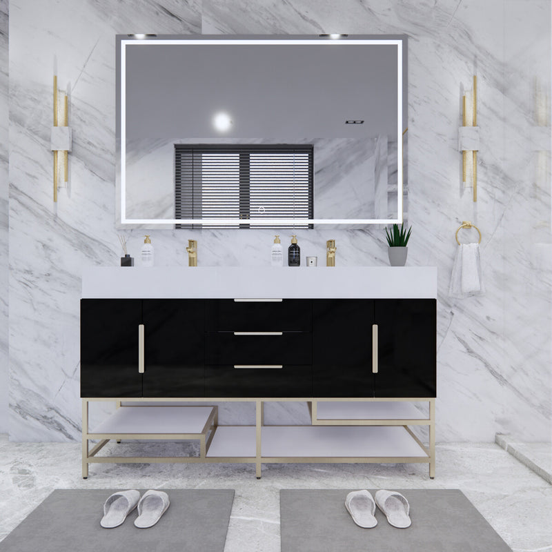 Moreno Bath BETHANYFS60D Bethany 60'' Freestanding Art Deco Bathroom Vanity Set with Reinforced Acrylic Double Sink Top - view 3