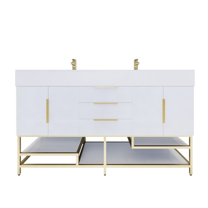 Moreno Bath BETHANYFS60D Bethany 60'' Freestanding Art Deco Bathroom Vanity Set with Reinforced Acrylic Double Sink Top - view 9