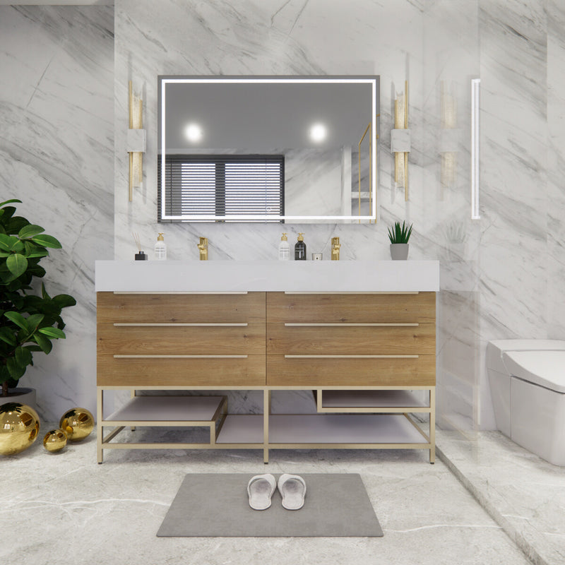 Moreno Bath BETHANYFS60DD Bethany 60'' Freestanding Art Deco Bathroom Vanity Set with Reinforced Acrylic Double Vanity Double Sink Top - view 2