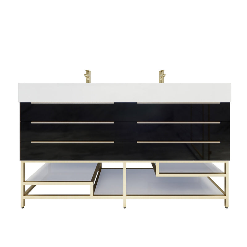 Moreno Bath BETHANYFS60DD Bethany 60'' Freestanding Art Deco Bathroom Vanity Set with Reinforced Acrylic Double Vanity Double Sink Top - view 8