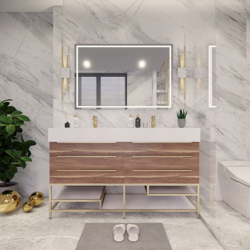 Moreno Bath BETHANYFS60DD Bethany 60'' Freestanding Art Deco Bathroom Vanity Set with Reinforced Acrylic Double Vanity Double Sink Top - view 3