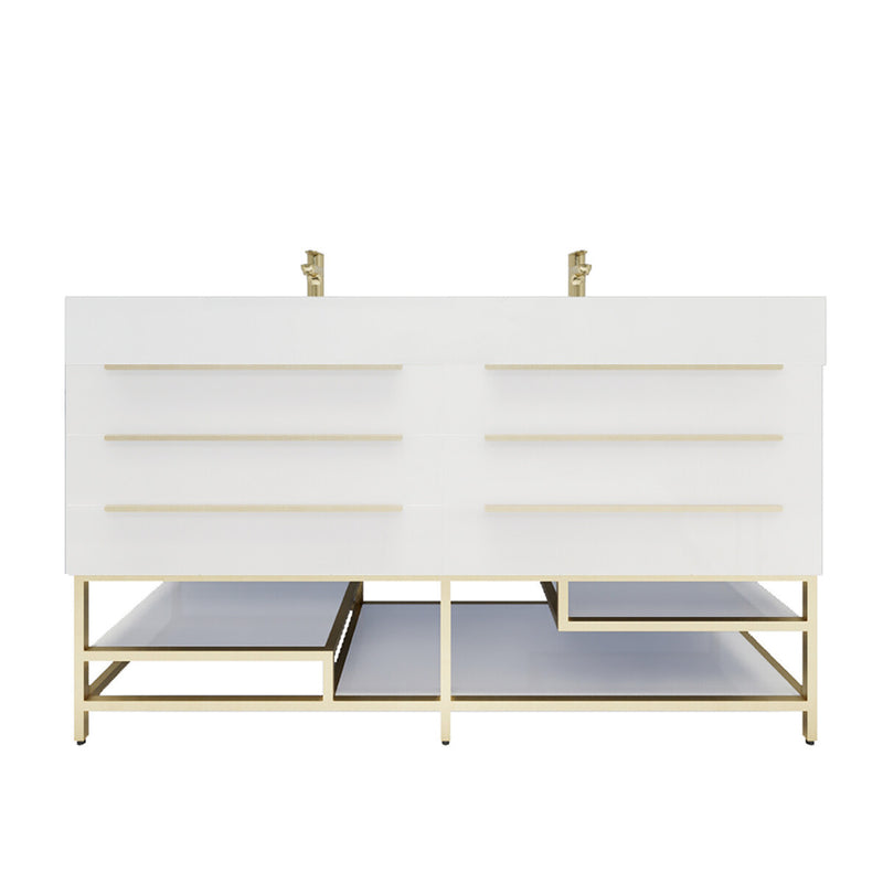 Moreno Bath BETHANYFS60DD Bethany 60'' Freestanding Art Deco Bathroom Vanity Set with Reinforced Acrylic Double Vanity Double Sink Top - view 7