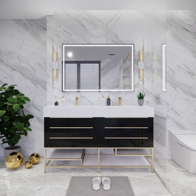 Moreno Bath BETHANYFS60DD Bethany 60'' Freestanding Art Deco Double Vanity with Double Sink Top