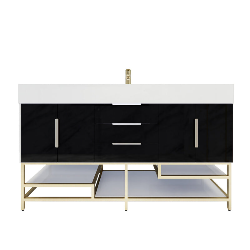 Moreno Bath BETHANYFS60S Bethany 60'' Freestanding Art Deco Bathroom Vanity Set with Reinforced Acrylic Single Sink Top - view 9