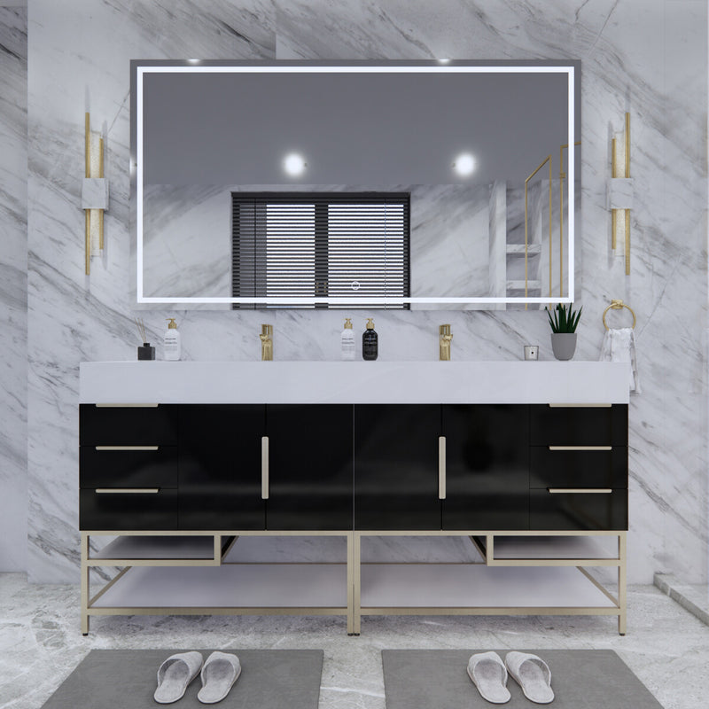 Moreno Bath BETHANYFS72DD Bethany 72'' Freestanding Art Deco Bathroom Vanity Set with Reinforced Acrylic Double Sink Top (72DD) - view 4