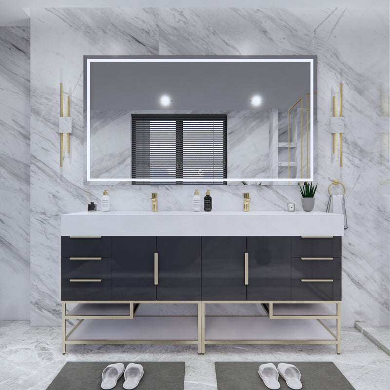 Moreno Bath BETHANYFS72DD Bethany 72'' Freestanding Art Deco Bathroom Vanity Set with Reinforced Acrylic Double Sink Top (72DD) - view 2