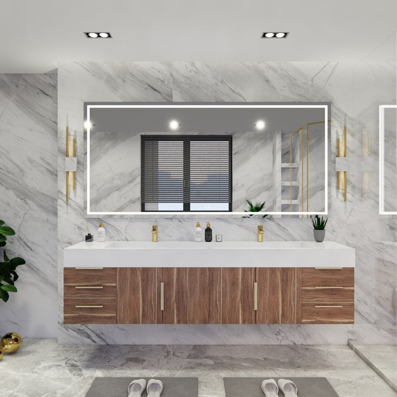 Moreno Bath BETHANY84DD Bethany 84'' Floating Art Deco Bathroom Vanity Set with Reinforced Acrylic Double Sink Top (84DD) - view 3